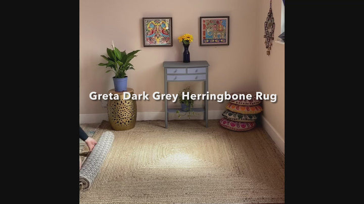 Greta Soft Bedroom Rug Grey Dark Herringbone Pattern