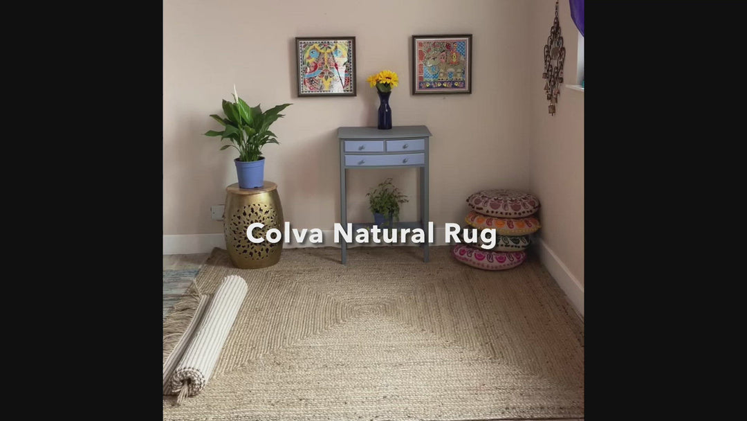 Colva Thin Rug Cotton and Jute Yarn in Natural Striped Design