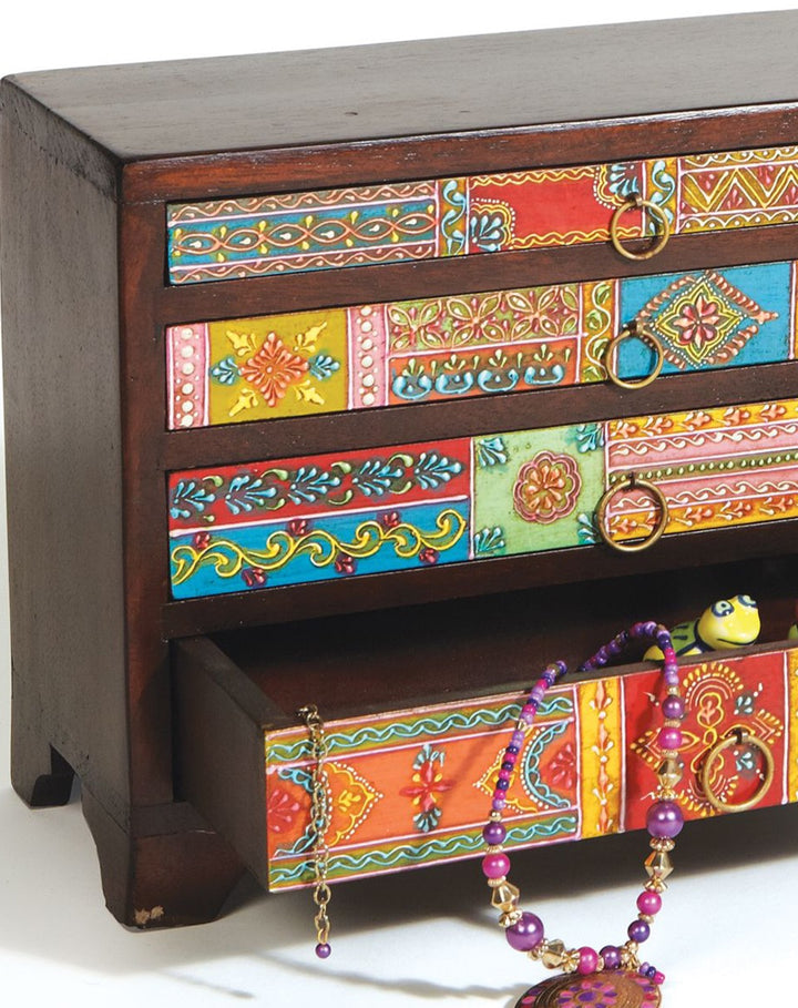 Mango Wood Hand Painted Large 4 Drawer Chest
