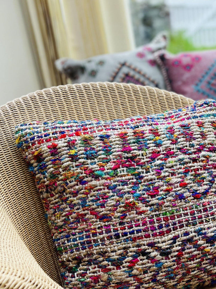 Cushion Cover with Hemp and Multi Colour Recycled Silk - Second Nature Online