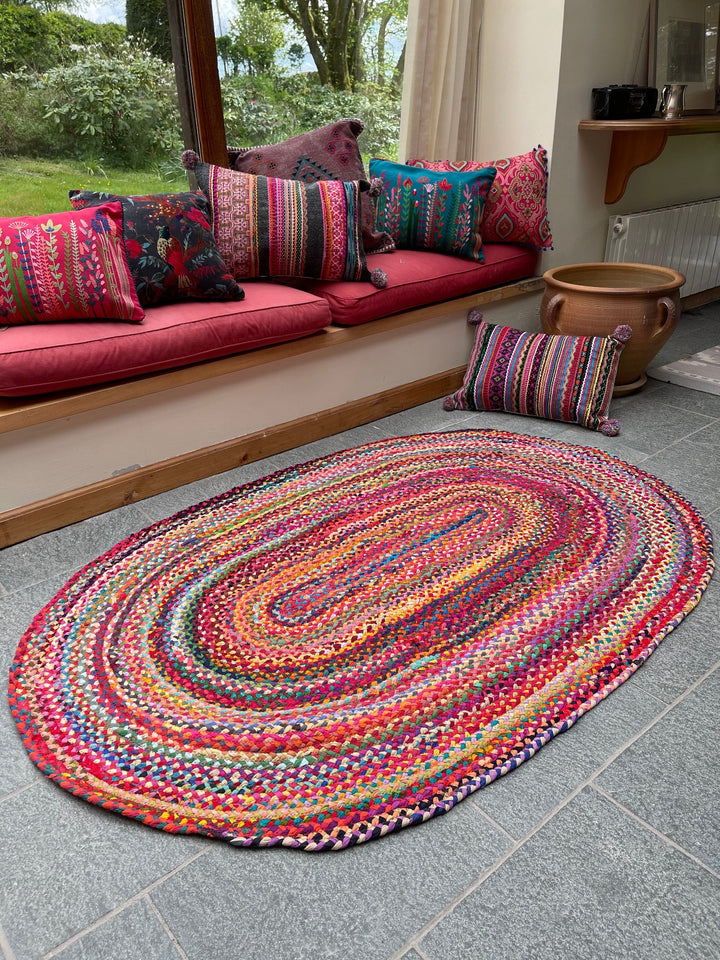 SUNDAR Oval Multicolour Rug Ethical Source with Recycled Fabric