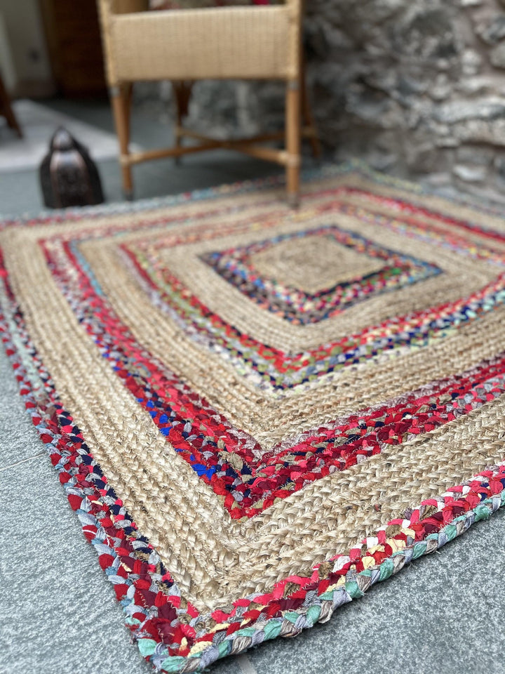 FIESTA Square Rug Jute Hand Woven with Recycled Fabric - Second Nature Online