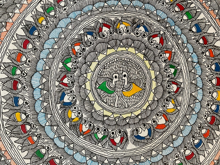 Traditional Authentic Indian Painting Abstract Design Multi Colour Painting Only No frame Madhubani artwork on Handmade Paper