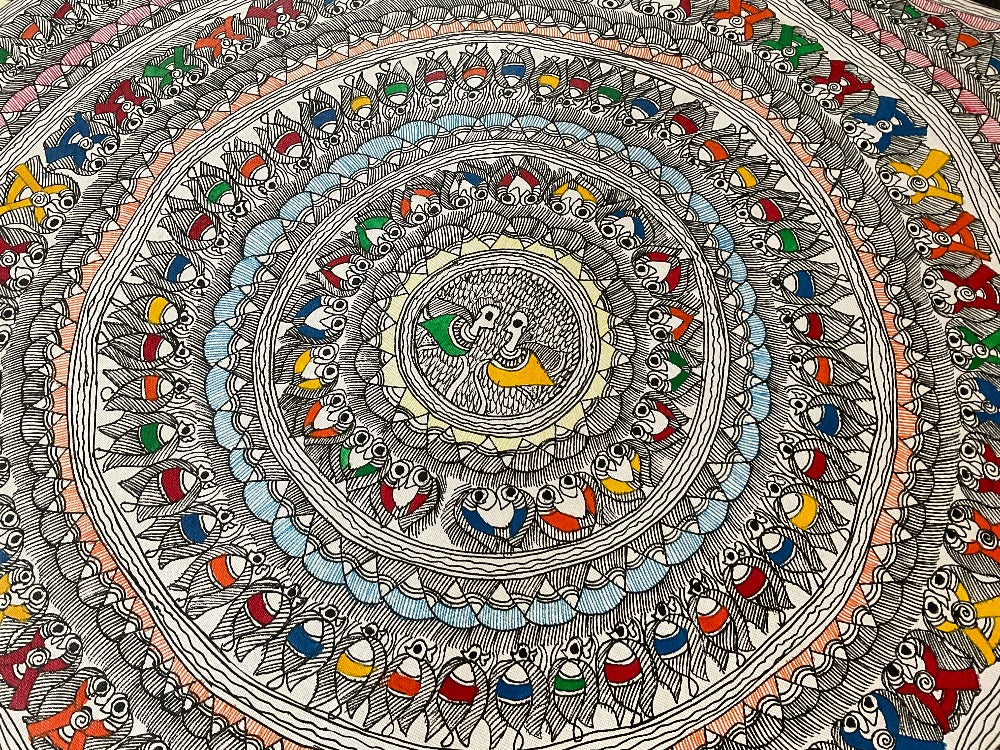 Traditional Authentic Indian Painting Abstract Design Multi Colour Painting Only No frame Madhubani artwork on Handmade Paper