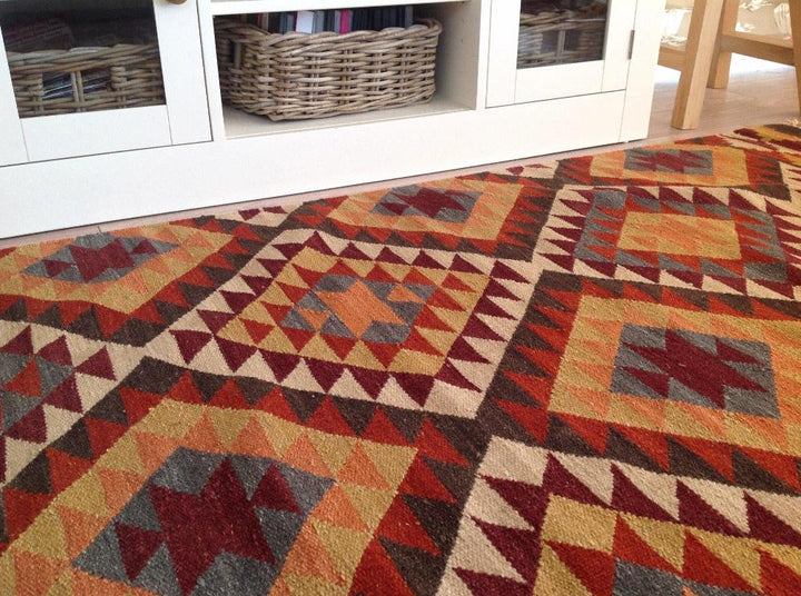 Second Nature Online Kilim Rug Orange Brown Geometric Pattern