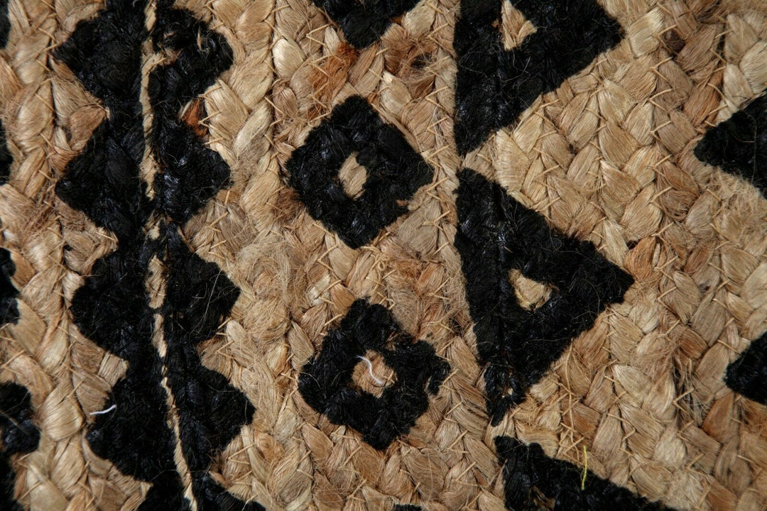 MANDALA Pattern Round Black Rug Jute with Block Print