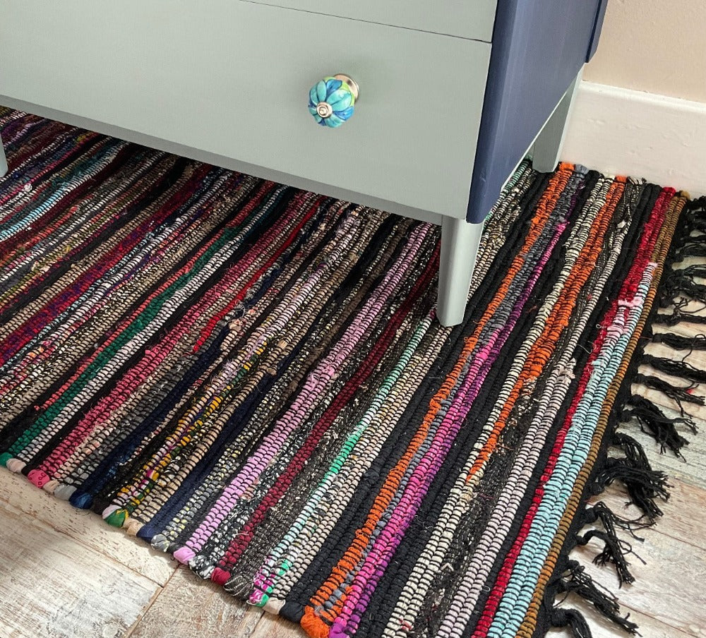 Black Cotton Festival Rag Rug - Second Nature Online