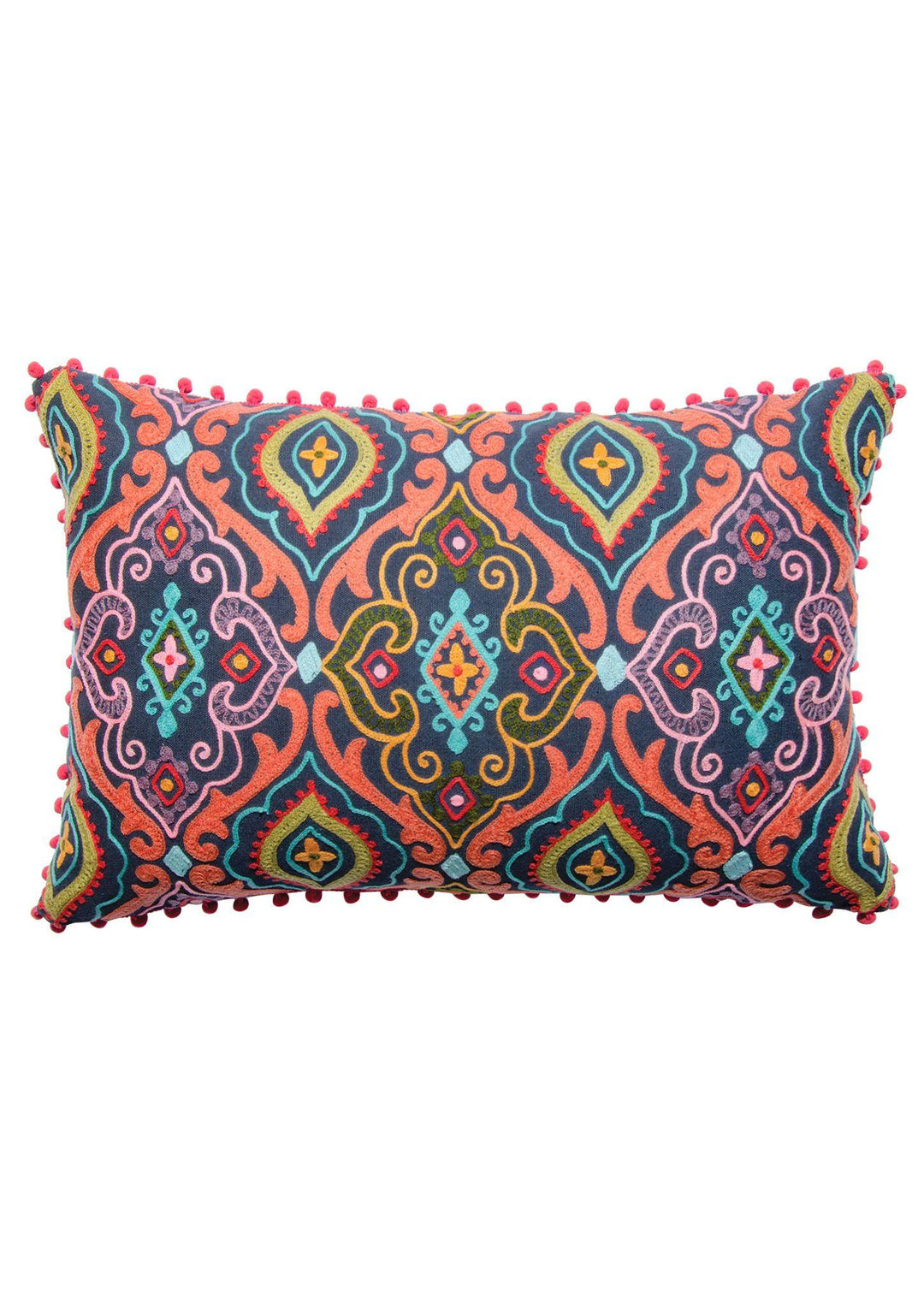 Farisha Embroidered Indian Cushion Cover with Mini Pom Poms - Second Nature Online