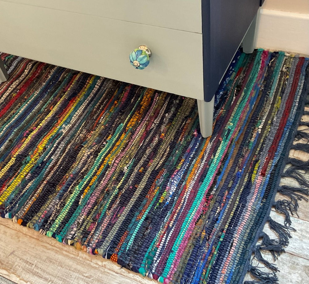 Blue Cotton Festival Rag Rug - Second Nature Online