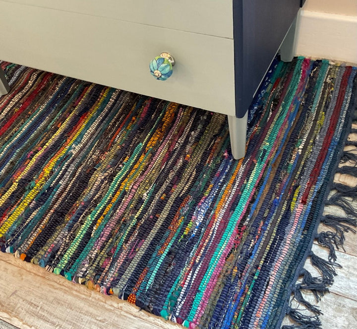 Blue Cotton Festival Rag Rug - Second Nature Online