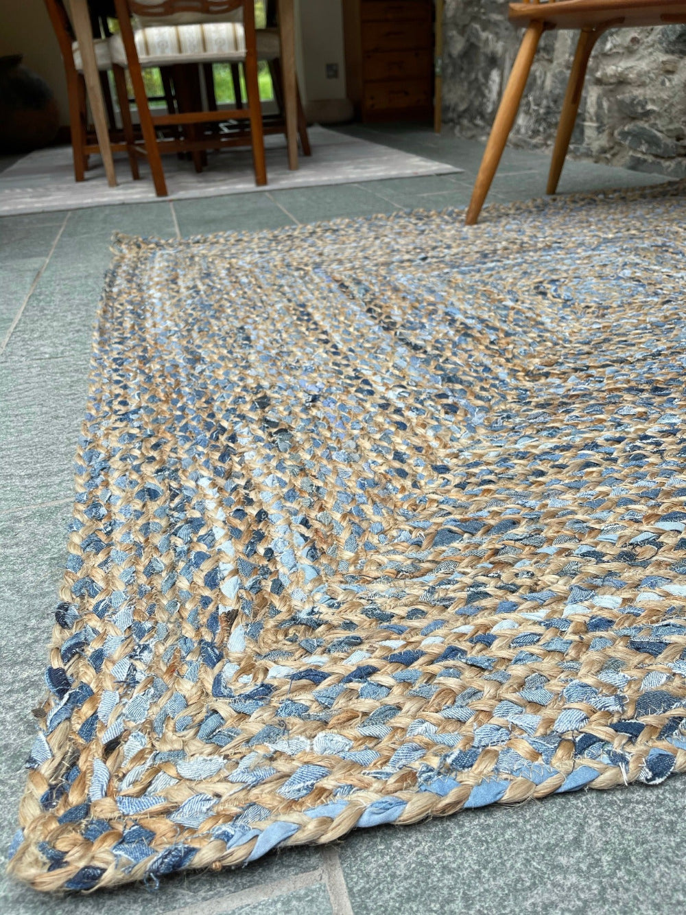 Blue Denim and Jute Braided Living Room Rug - Second Nature Online