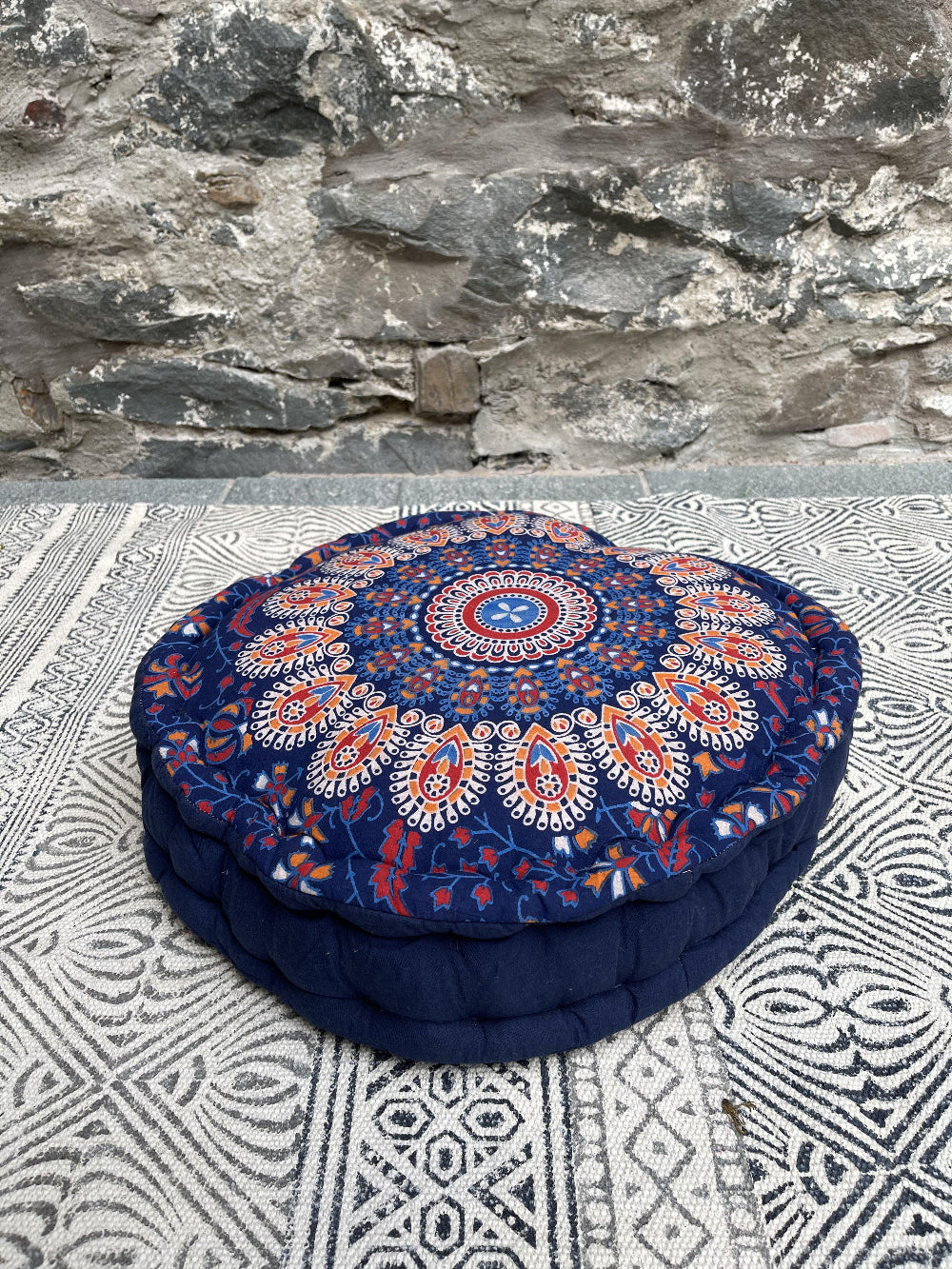 Round Yoga Cushion for Pilates and Meditation in Peacock Design - Second Nature Online