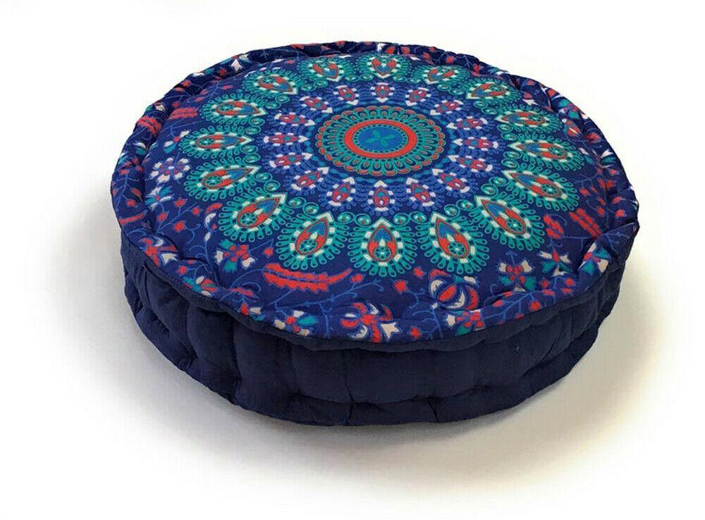 Round Yoga Cushion for Pilates and Meditation in Peacock Design - Second Nature Online