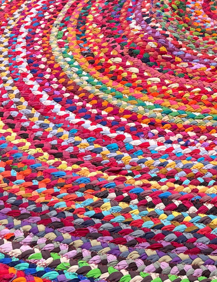 Braided Cotton Rainbow Rug Close Up