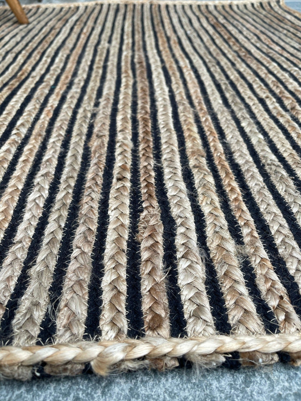 Braided Jute Cotton Striped Rug Close Up - Second Nature Online