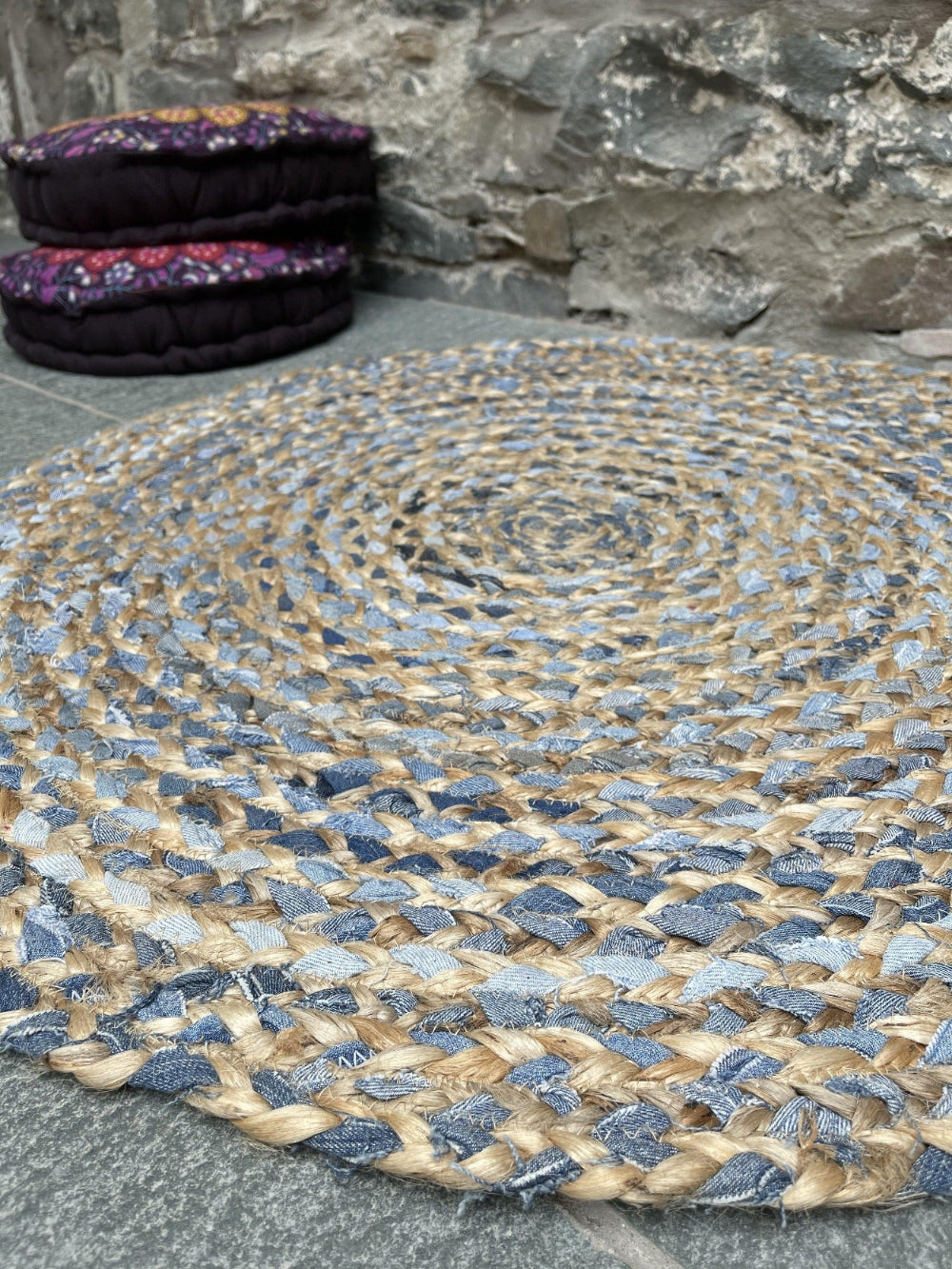 JEANNIE Round Kids Rug Ethical Source with Recycled Denim - Second Nature Online