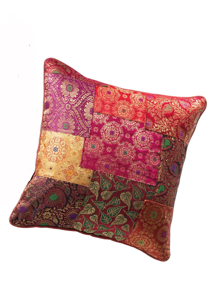 Cushion Cover made with Recycled Sari and Brocade Patchwork - Second Nature Online