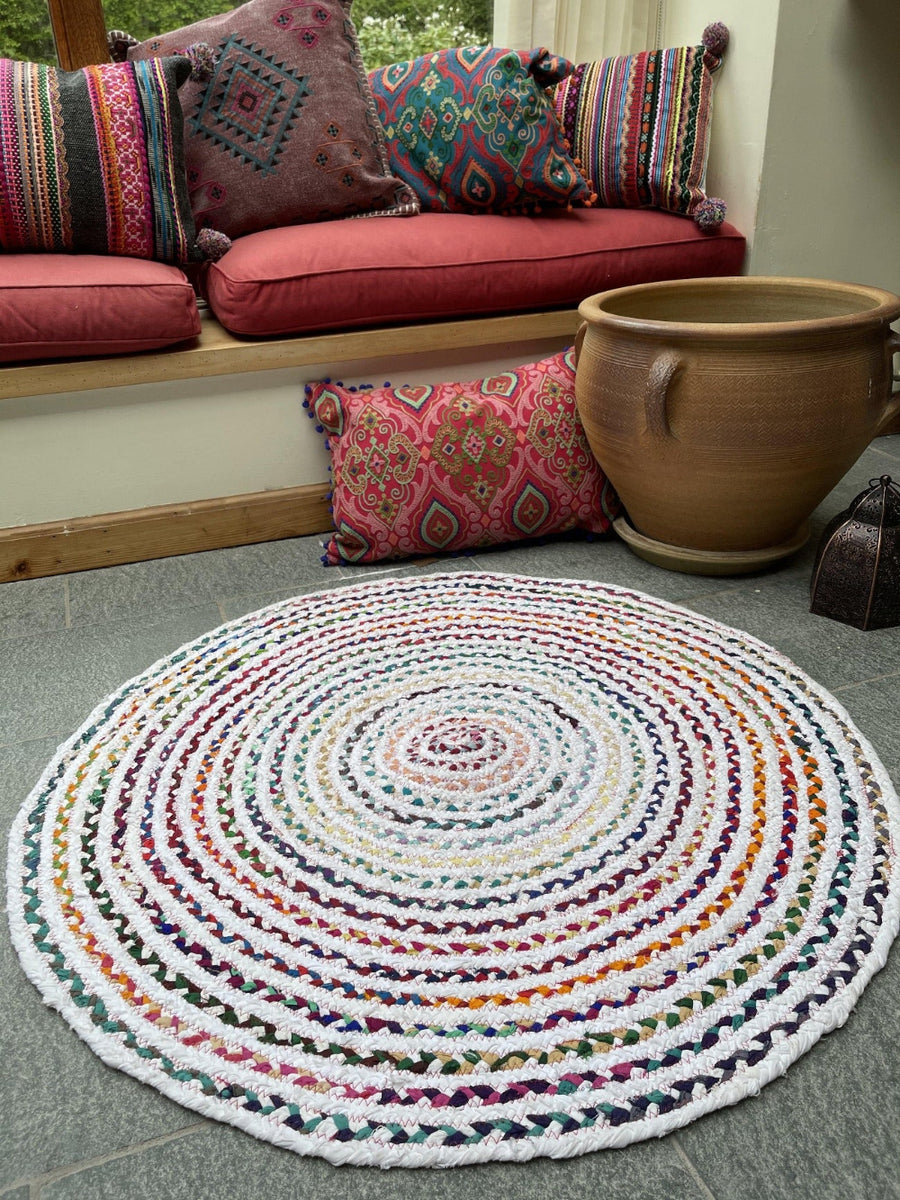 Boho White Rug | Recycled Fabric Rugs in UK | Rag Rug Style – Second ...