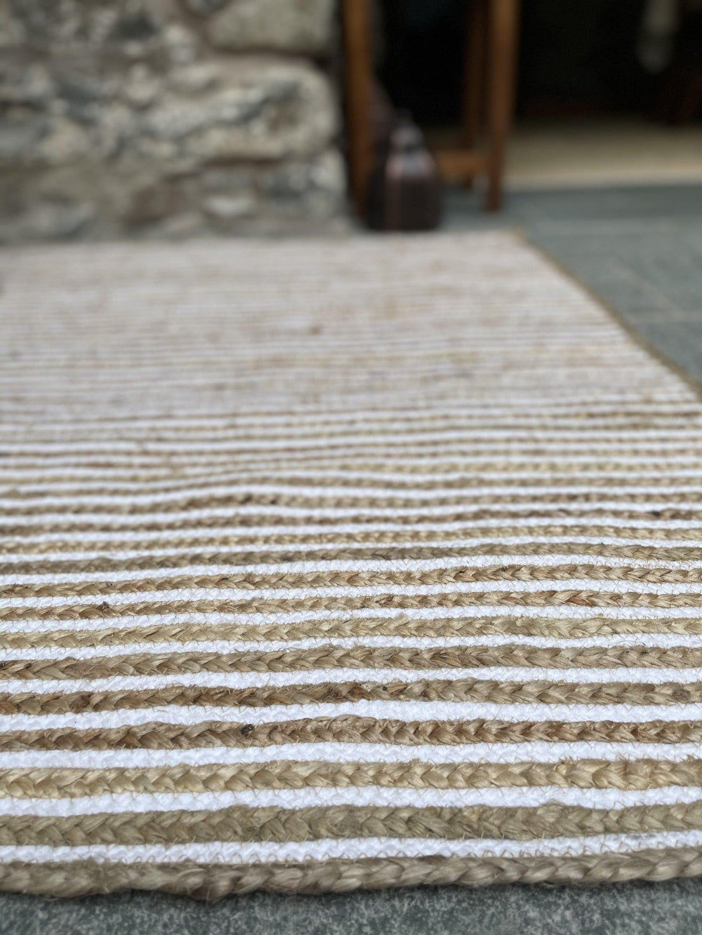 CHAKKAR PALE Stripe Square Jute Beige Hall Rug - Second Nature Online