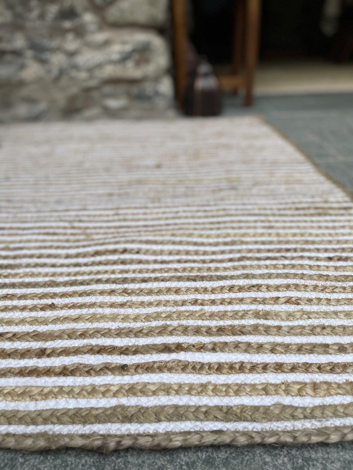 CHAKKAR PALE Stripe Square Jute Beige Hall Rug - Second Nature Online