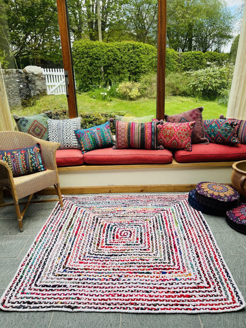 Square Rag Rugs Bedroom Rug Square Rag Rugs | White Rainbow Striped Boho Rug – Second ...
