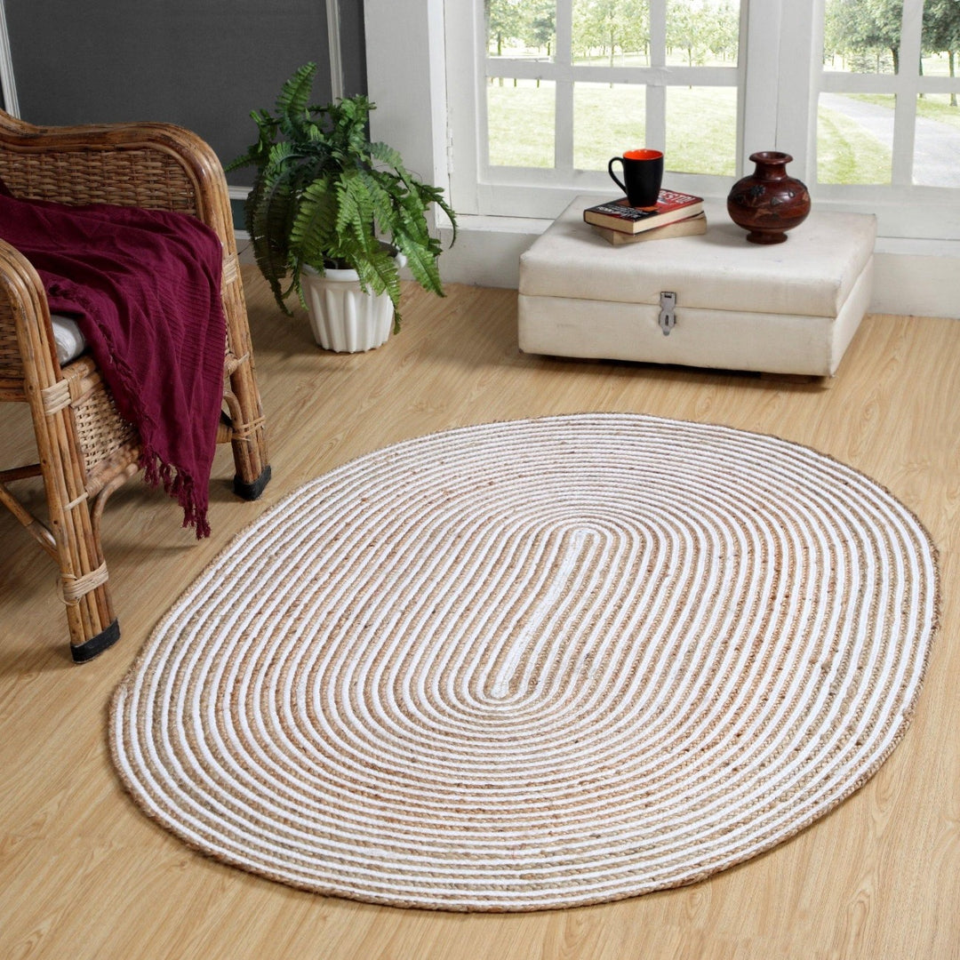 Shop With Second Nature Online Pale Oval Jute Braided Striped Rug