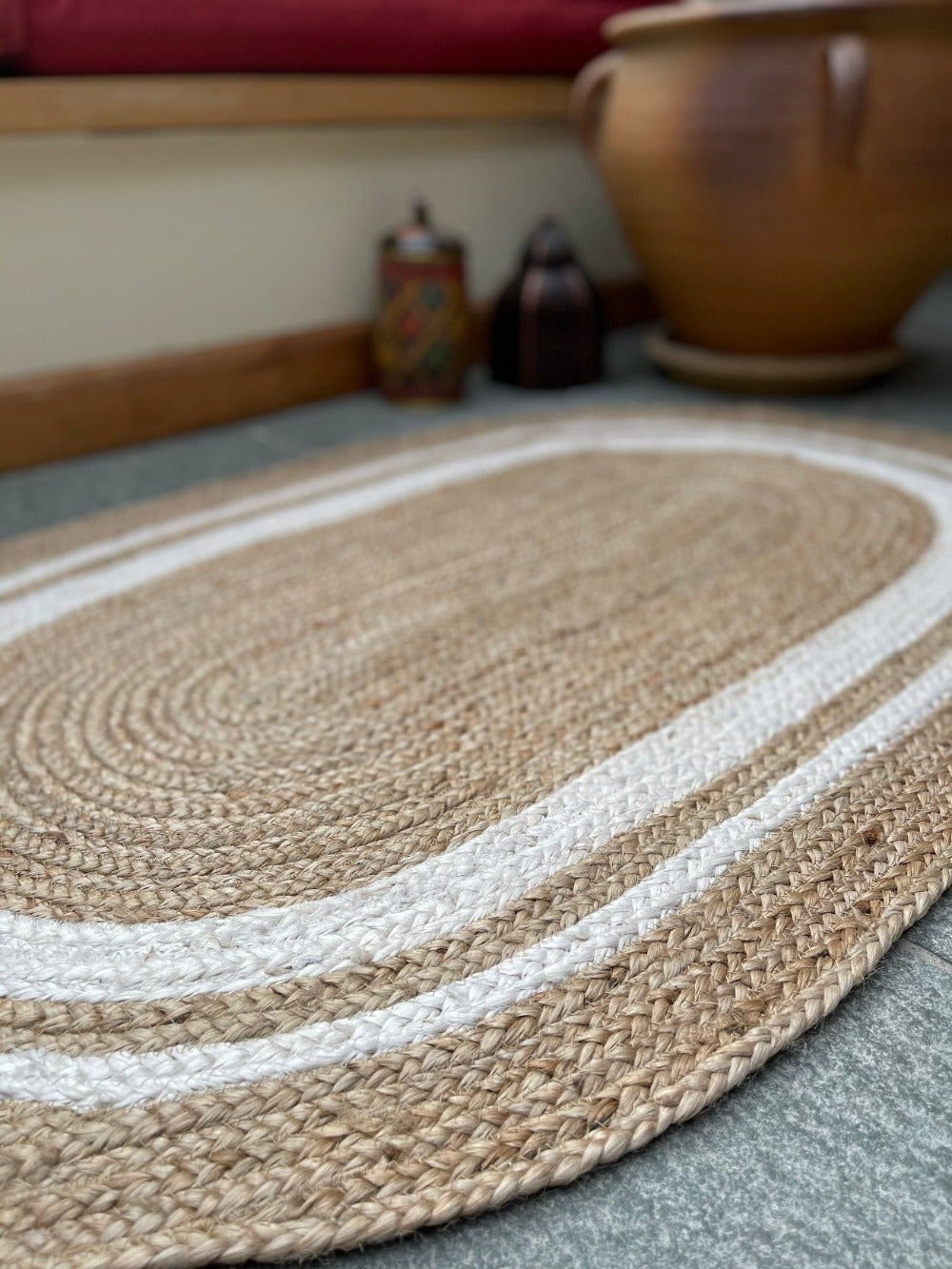 Close Up Of Natural Jute Braided Rug - Second Nature Online