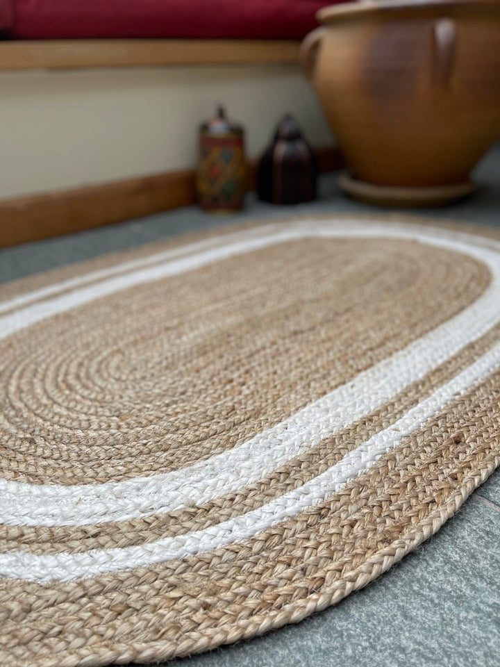 Close Up Of Natural Jute Braided Rug - Second Nature Online
