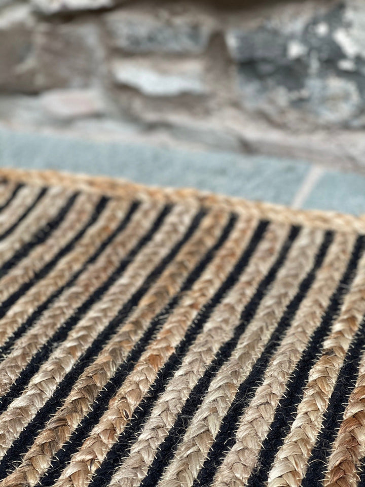 Close Up of Jute and Cotton Striped Rug - Second Nature Online