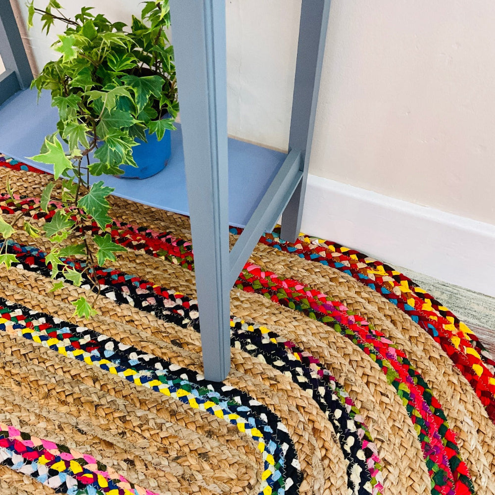 Close Up of Jute and Recycled Cotton Oval Rug