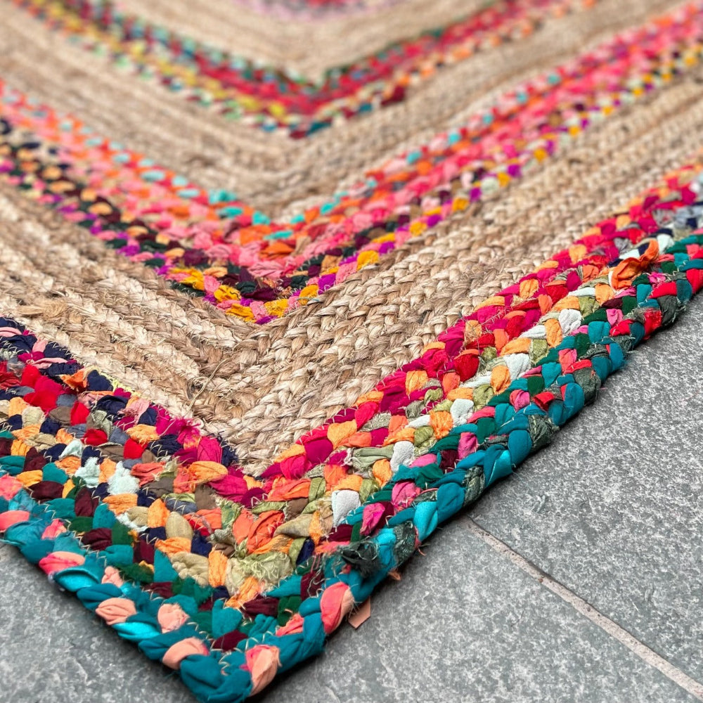 Square Jute and Cotton Striped Rug | Second Nature Online