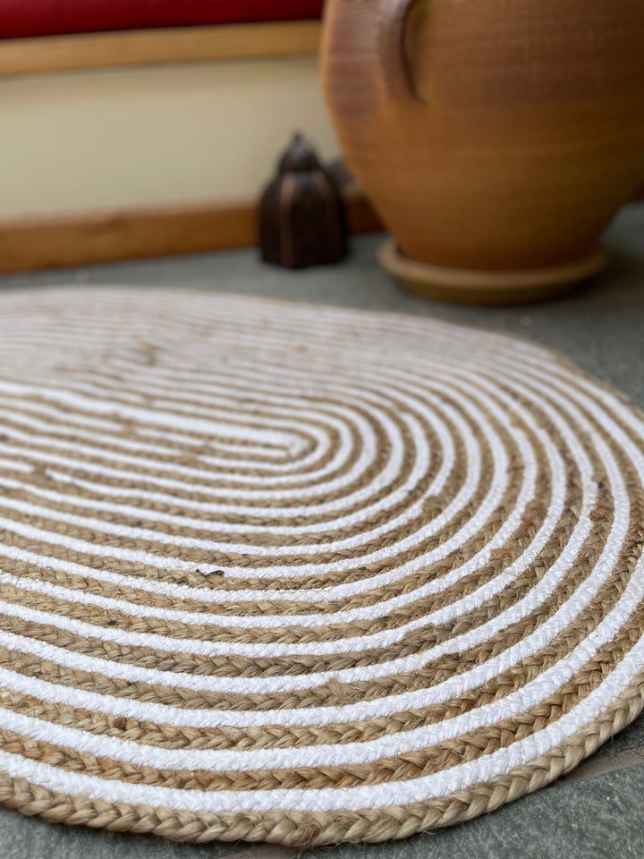 Close up of Jute Oval Striped Rug - Second Nature Online
