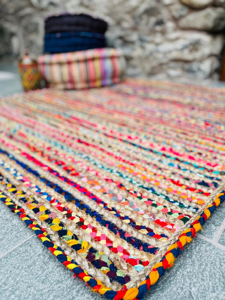 Close up of Jute and Cotton Striped Rug - Second Nature Online