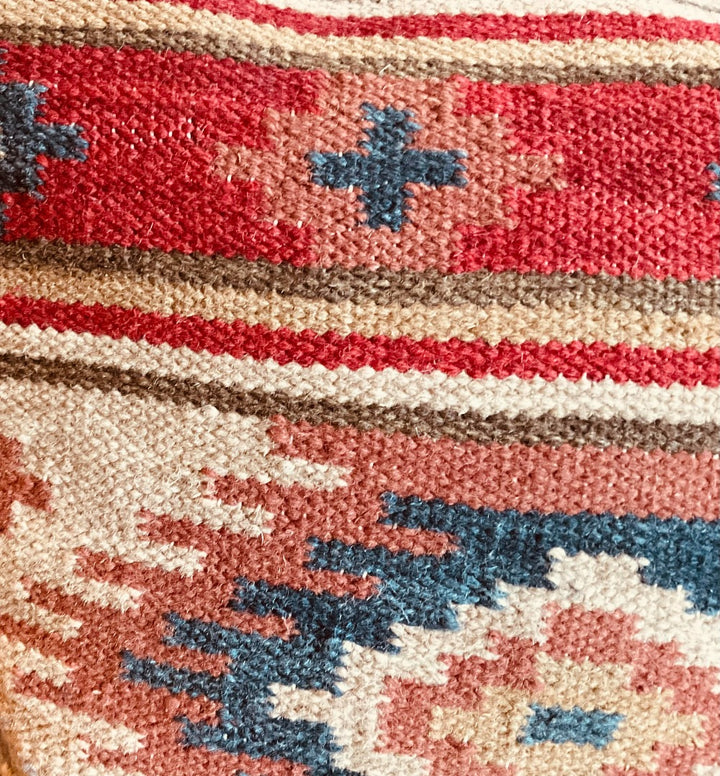 Close up of weave detail on geometric kilim cushion cover