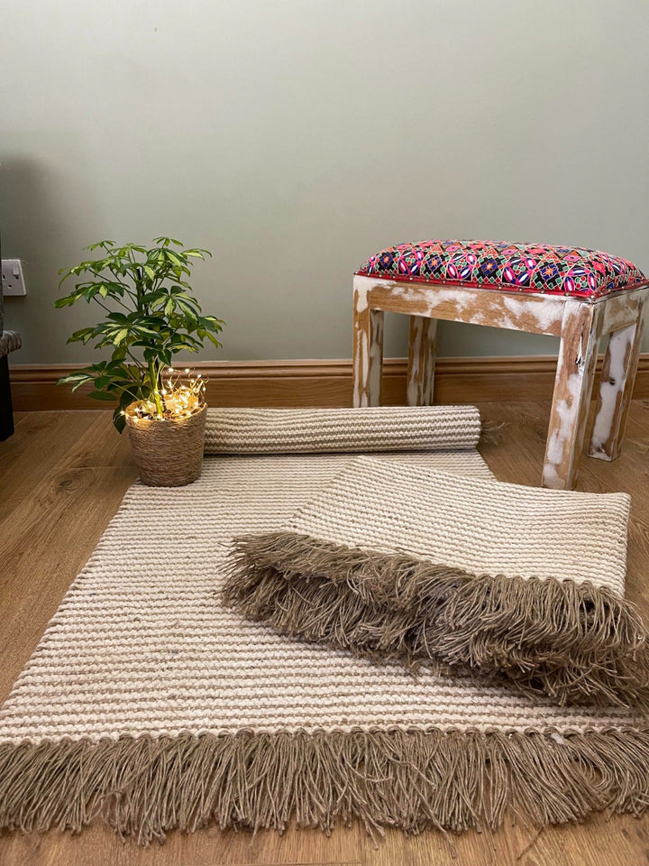 Colva Jute Cream Stripe Area Rug - Second Nature Online