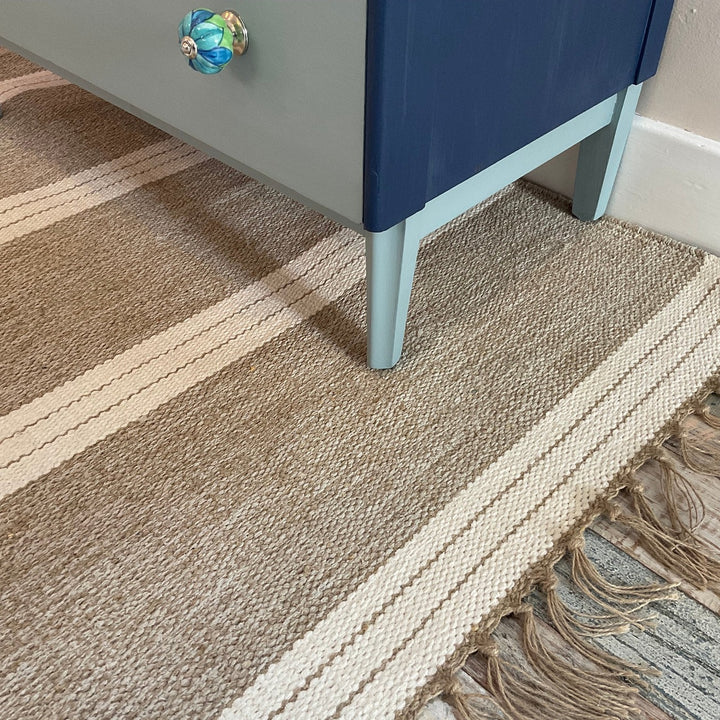 Cotton Jute Natural Rug With Triple Stripes and Dresser Second Nature Online