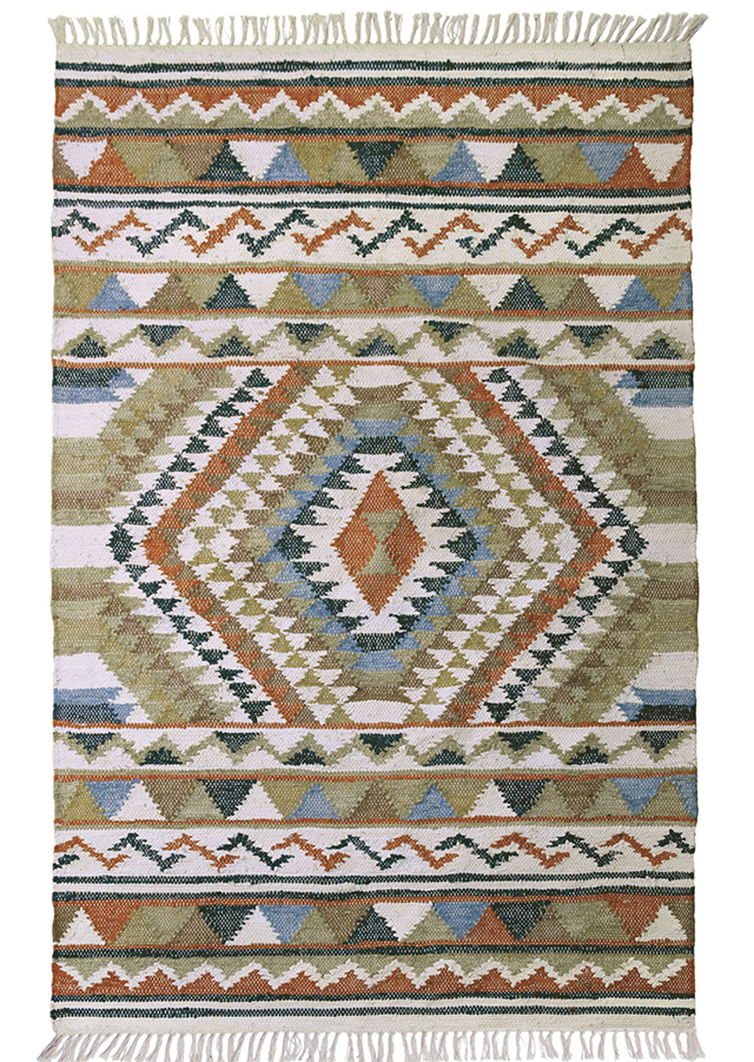 Indian Panja Loom Cotton Blue And Brown Geometric Kilim Rug 75 cm x 135 cm