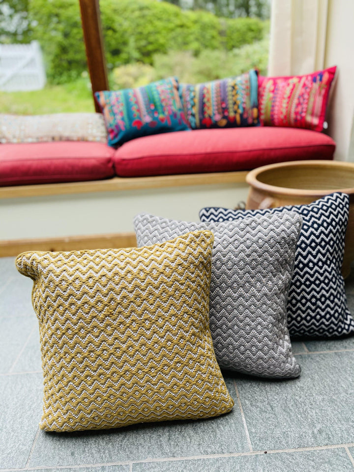 Cushion Cover in Cotton and Jute with Geometric Zig Zag Design - Second Nature Online