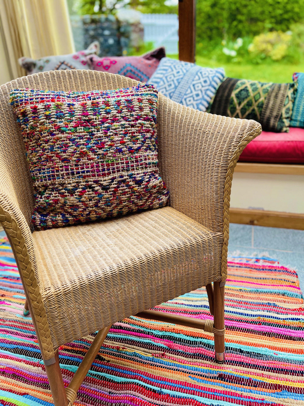 Cushion Cover with Hemp and Multi Colour Recycled Silk - Second Nature Online