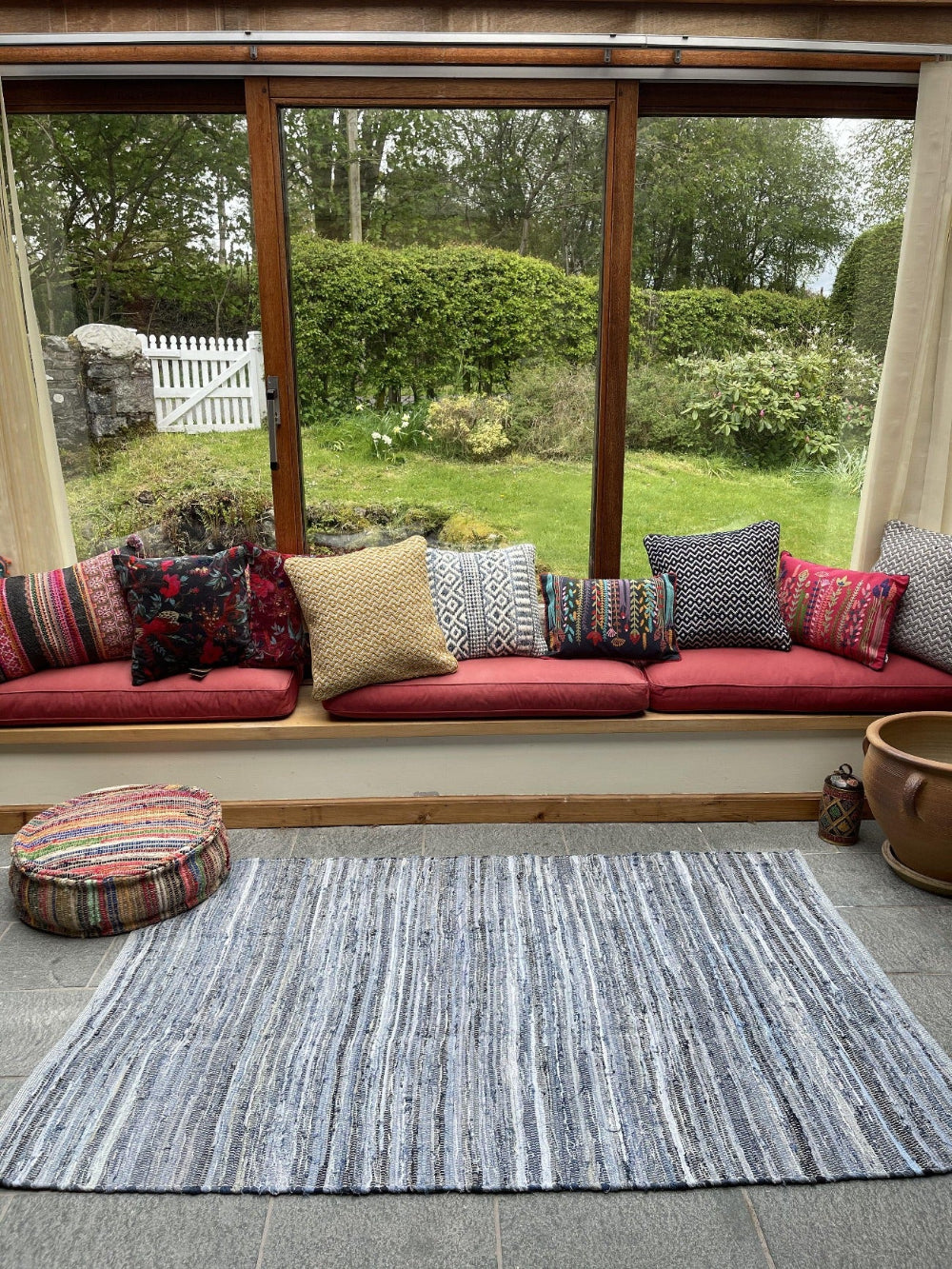 DENIM Blue Rug Washable Cotton Flat Weave - Second Nature Online