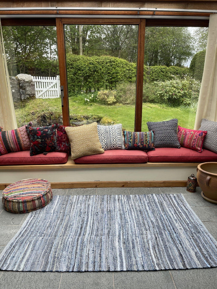 DENIM Blue Rug Washable Cotton Flat Weave - Second Nature Online