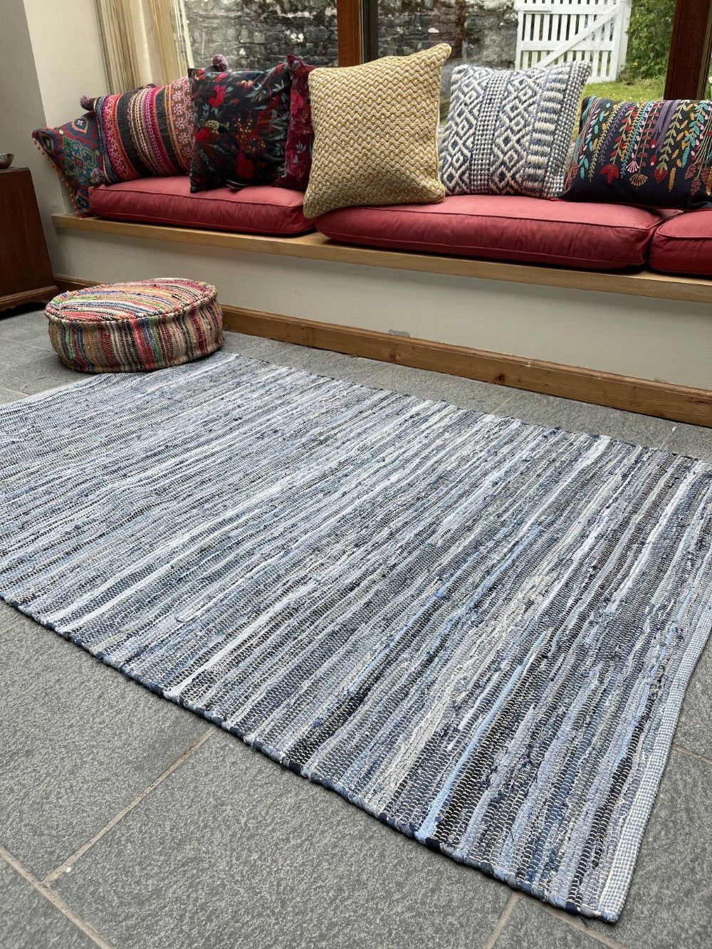DENIM Blue Rug Washable Cotton Flat Weave - Second Nature Online