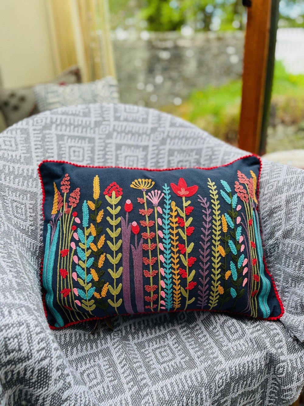 Embroidered Cushion Cover Indian with Abstract Floral Design - Second Nature Online