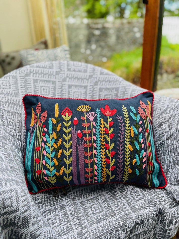 Embroidered Cushion Cover Indian with Abstract Floral Design - Second Nature Online
