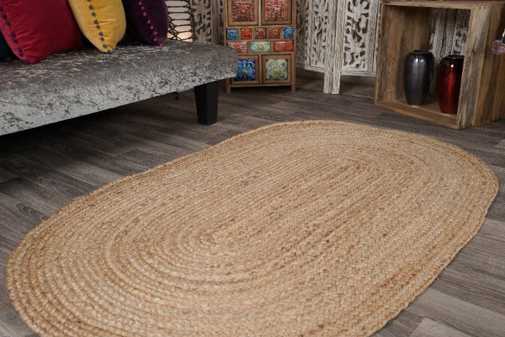 Dhaka Large Oval Braided Rug Hand Woven with Natural Jute Second Nature Online