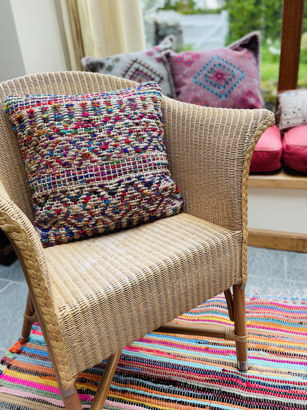 Cushion Cover with Hemp and Multi Colour Recycled Silk - Second Nature Online