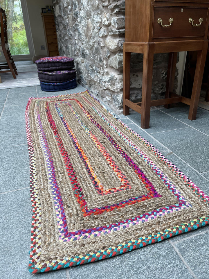 FIESTA Rectangular Jute Rug Hand Woven with Recycled Fabric - Second Nature Online