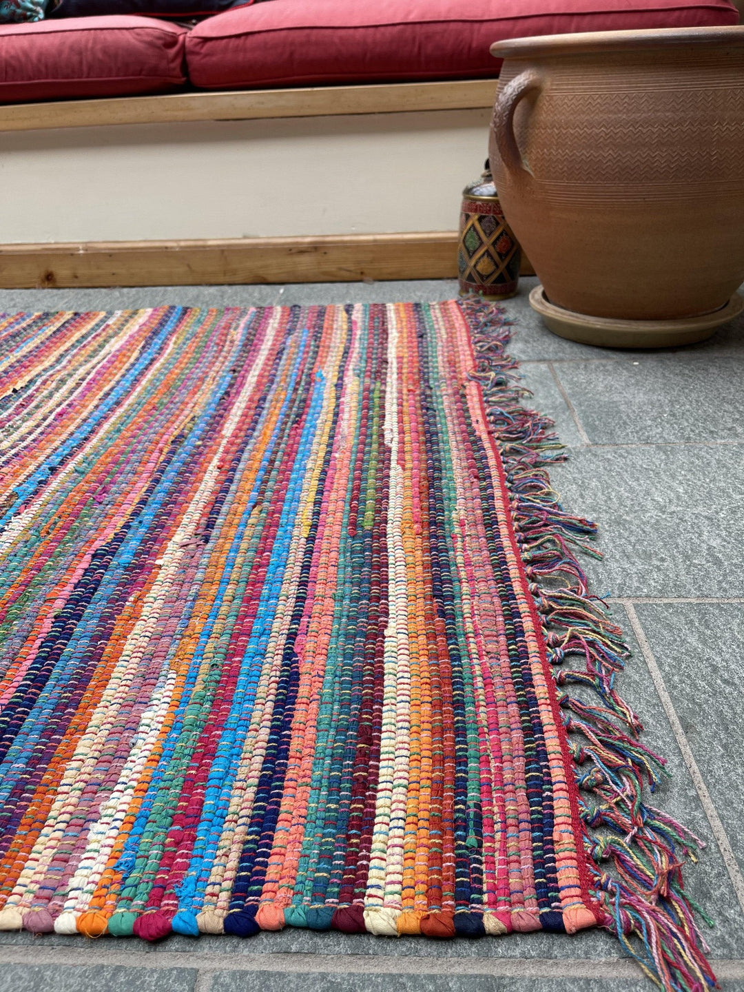 FESTIVAL Boho Rug Flat Weave Multicolour with Tassels - Second Nature Online