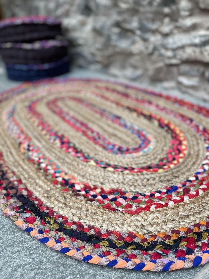 FIESTA Oval Rug Jute Hand Woven with Recycled Fabric - Second Nature Online