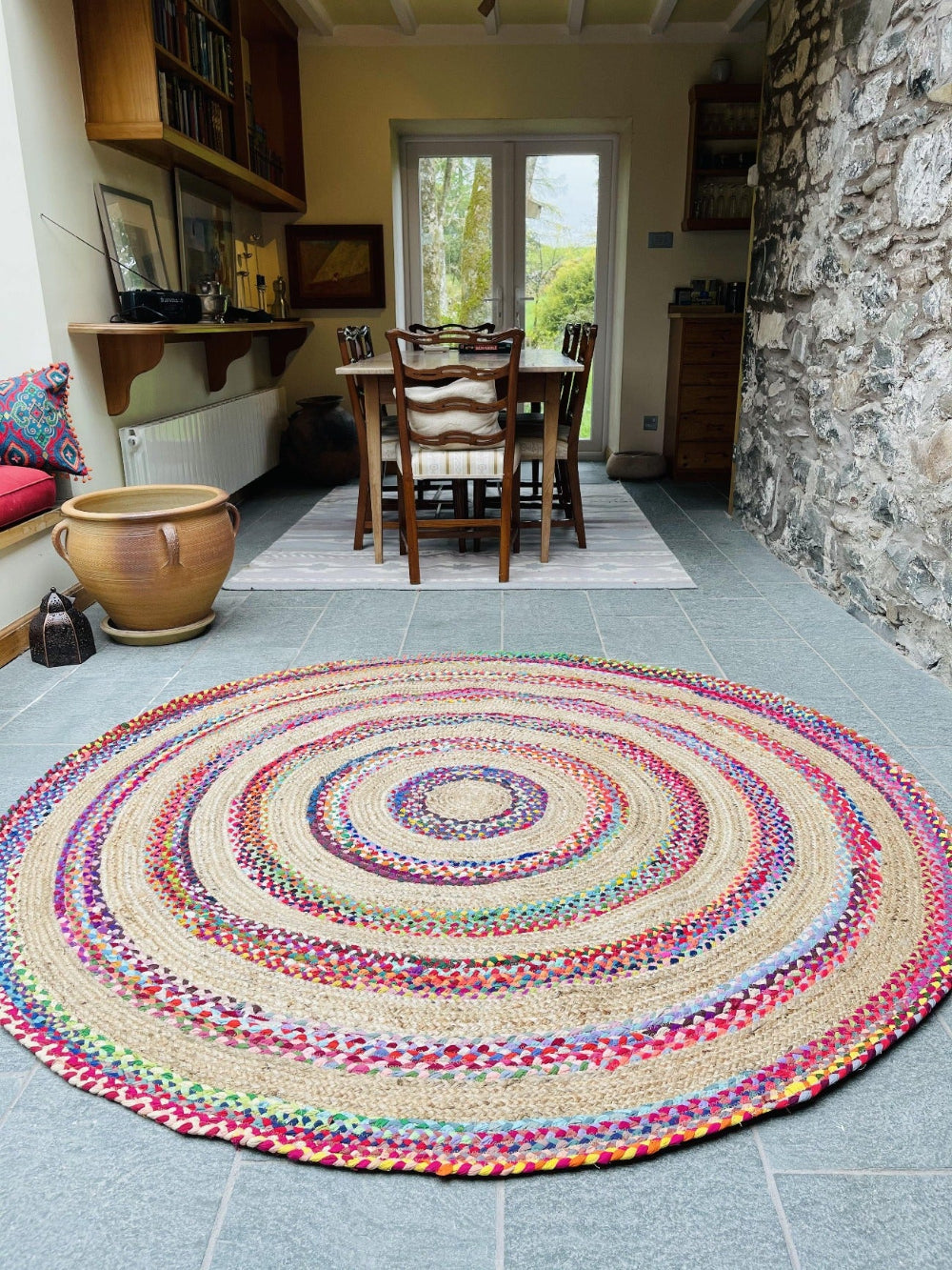 FIESTA Round Rug Jute Hand Woven with Recycled Fabric - Second Nature Online